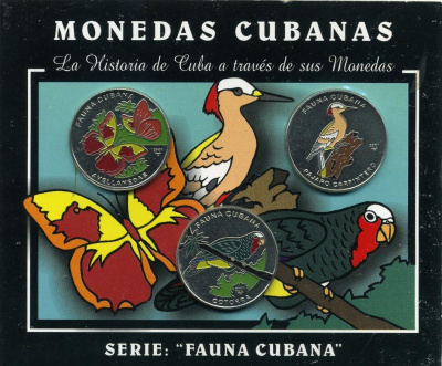 Куба набор из 3 монет по 1 песо 2001 серия флора Кубы, эмаль KM 831-833 UNC 00-00