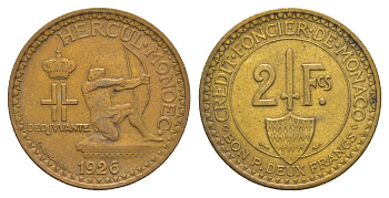 Монако 2 франка 1926 год-тип KM 115 алюминиевая бронза 5010-922