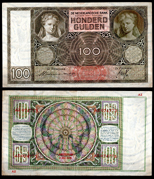 Нидерланды 100 гульденов 1935 "Мария Магдалина" (автор Ян Скорель) Pick 51 a (3) бумага 451-1139-1