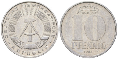 ГДР 10 пфеннигов 1982 A KM 10 алюминий aUNC 201-1043