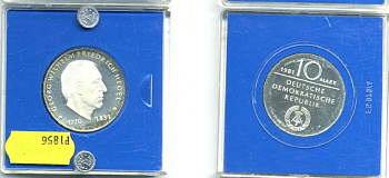 ГДР 10 МАРОК 1981 А, ГЕГЕЛЬ, ТИРАЖ 5500 ЭКЗ., В ОРИГИНАЛЬНОЙ УПАКОВКЕ KM 81 серебро PROOF 5-3-62-08