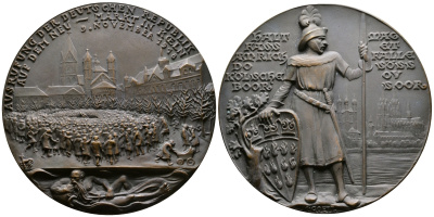 ГЕРМАНИЯ МЕДАЛЬ 1918 ДИАМЕТР 88 ММ., КАРЛ ГЕТЦ, АГИТАЦИОННАЯ МЕДАЛЬ, ПРОВОЗГЛАШЕНИЕ КЕЛЬНСКОЙ РЕСПУБЛИКИ Kienast 275 бронза 02-013-21