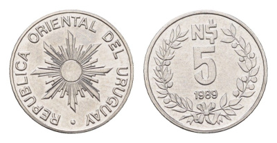 Уругвай 5 новых песо 1989 KM 92 нержавеющая сталь UNC 4684-1246