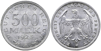 ГЕРМАНИЯ 500 МАРОК 1923 А KM 36, J. 305 алюминий 38-315