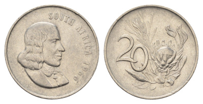 ЮАР 20 центов 1966 Ян ван Рибек (1619-1677), South Africa, легенда на английском, цветок протея KM 69.1 никель 4693-644