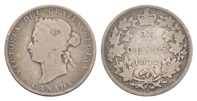Канада 25 центов 1872 H, Виктория (1837-1901) KM 5 серебро 1518-1532