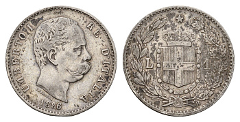 Италия 1 лира 1886 R, Умберто I (1878-1900) KM 24 серебро 413-1942
