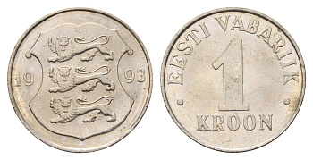 Эстония 1 крона 1993 KM 28 медно-никель aUNC 4688-554