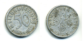 ГЕРМАНИЯ 50 РЕЙХСПФЕННИГОВ 1941 А KM 96, J. 372 алюминий 25-1734