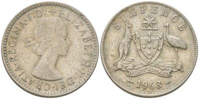 Австралия 6 пенсов 1963 Елизавета II (1952-2022) KM 58 серебро 4623-315