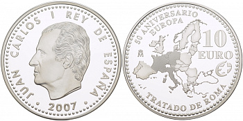 Испания 10 евро 2007 M, 50 лет Римскому договору KM 1135 серебро  PROOF   11-166-33
