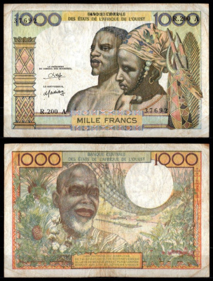 Западная Африка, Кот д Ивуар 1000 франков 1959-1965 Pick 103 An бумага 7217-42-1-1