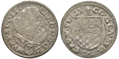 Силезия, Мюнстерберг, Олесница грошен (3 крейцера) 1612 Карл II серебро 413-1114