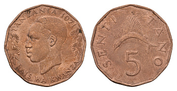 Танзания 5 центов 1971 KM 1 бронза 54-866