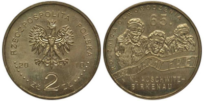 Польша 2 злотых 2010 MW, 65 лет освобождения концлагеря Аушвиц-Биркунау (Освенцим) KM 712 нордик UNC 4676-635