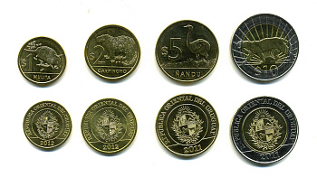 Уругвай лот из 4 монет 2011-2012 1, 2, 5, 10 песо, животные UNC N2-05