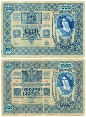 АВСТРИЯ 1000 КРОН 1902 2 ЯНВАРЯ 1902, СЕРИЯ 1142 Pick 8а бумага 7146-54-1-2