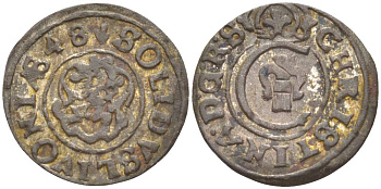 Ливония 1 солид (шелаг, шиллинг) 1648 КОРОЛЕВА КРИСТИНА (1632-1654), ШВЕДСКАЯ ОККУПАЦИЯ, ВЕС 0,67 ГР. KM 2 серебро 1517-1034