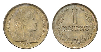 Колумбия 1 сентаво 1952 KM 275a сталь плакированная никелем UNC 4664-126