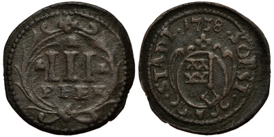 Соест 3 пфеннига 1738 KM 24 медь 413-2922