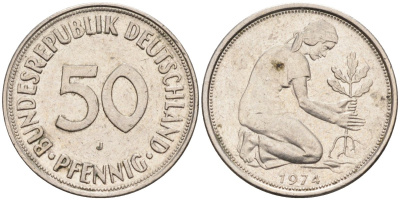 ФРГ 50 пфеннигов 1974 J KM 109.1, J. 384 медно-никель 4586-627