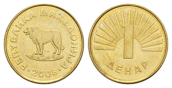 Македония 1 денар 2008 KM 2 медь цинк никель UNC 4633-1054