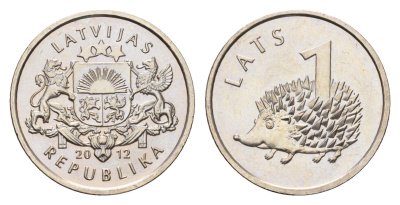 Латвия 1 лат 2012 Ежик KM 135 медно-никель UNC 4679-369