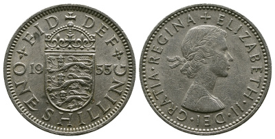 Великобритания 1 шиллинг 1955 Елизавета II (1952-2022), Английский герб KM 904, Spink 4147 медно-никель 4384-315