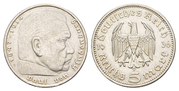 Германия 5 рейхсмарок 1936 A KM 86 серебро 1528-925