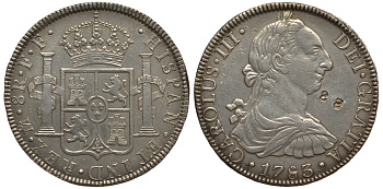 Мексика 8 реалов 1783 FF, Карл III KM 106.2 серебро 00-811-37