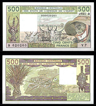 Западная Африка, Бенин 500 франков 1981 Финиковая пальма, ферма Pick 206 B бумага UNC (пресс) 451-1122-1