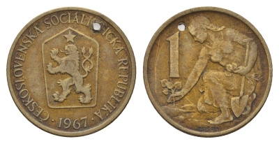 Чехословакия 1 крона 1967 Женщина сажает липовое дерево KM 50 алюминиевая бронза 190-1023