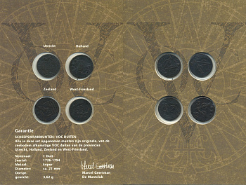 Нидерланды набор из 4 монет по 1 дуиту 1726-1794 Утрехт, Голландия, Зеландия, Западная Фризия, в буклете медь 7-5-5-07