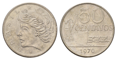 Бразилия 50 сентаво 1970 KM 580a медно-никель 4556-112