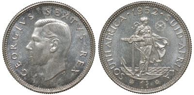 Южная Африка 1 шиллинг 1952 Георг VI KM 37.2 серебро PROOF 1528-712