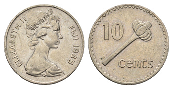 Фиджи 10 центов 1985 Елизавета II (1952-2022), булава KM 30 медно-никель 4698-1136