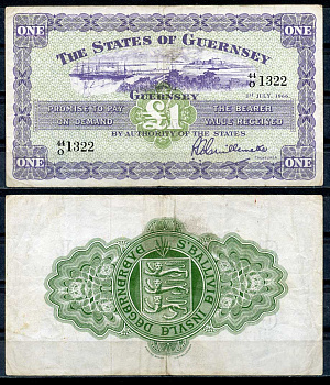 Гернси 1 фунт 1966 порт Св. Петра, замок Корнет, 1 июля 1966 Pick 43 c  бумага  00-00