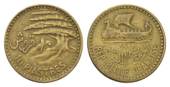 Ливан 10 пиастров 1955 год-тип KM 22 алюминиевая бронза 4679-428