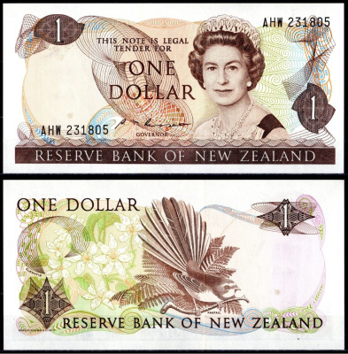 Новая Зеландия 1 доллар ND (1981-1992) Елизавета II (1952-2022), Веерохвост Pick 169 b бумага UNC (пресс) 8615-18-2-1