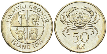 Исландия 50 крон 2005 KM 31 никель латунь UNC 4577-1235