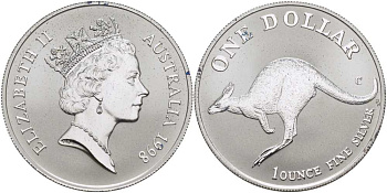 Австралия 1 доллар 1998 кенгуру влево KM 365 серебро  UNC  1078-2-51