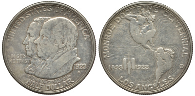 США 1/2 доллара (50 центов) 1923 100 лет доктрине Монро, Лос-Анжелес KM 153 серебро 3896-1315