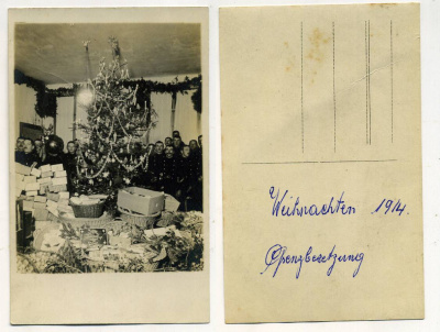 ШВЕЙЦАРИЯ ОТКРЫТКА 1914 I-АЯ МИРОВАЯ ВОЙНА, СОЛДАТЫ С ПОДАРКАМИ НА РОЖДЕСТВО бумага 153-22-11