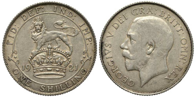 Великобритания 1 шиллинг 1921 Георг V (1910-1936) KM 816a, Spink 4023А серебро 1518-1315