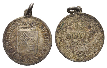 Бремен 12 гротенов 1840 KM 232 серебро 1520-1121