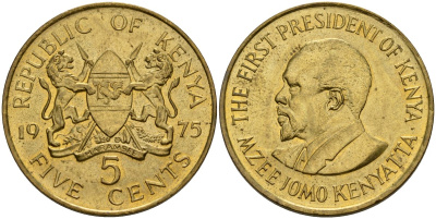 Кения 5 центов 1975 Джомо Кениата KM 10 никель латунь UNC 4118-621