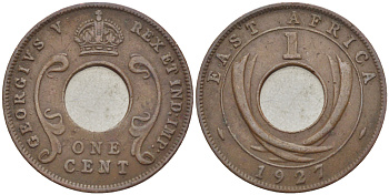 Британская Восточная Африка 1 цент 1927 Георг V (1910-1936) KM 22 бронза 110-821