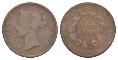 Стрейтс Сетлментс 1 цент 1845 Виктория (1837-1901) KM 3 медь 4642-417
