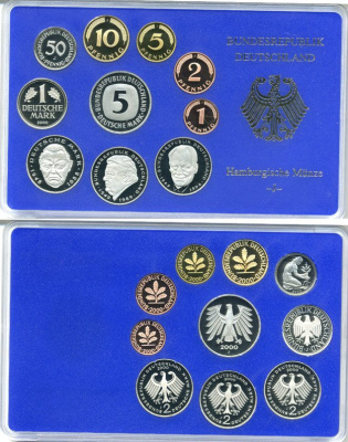 ФРГ государственный набор из 10 монет 2000 J    PROOF  3-5-3-11