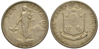 ФИЛИППИНЫ 10 СЕНТИМО 1962 KM 188 медь цинк никель G 4181-267